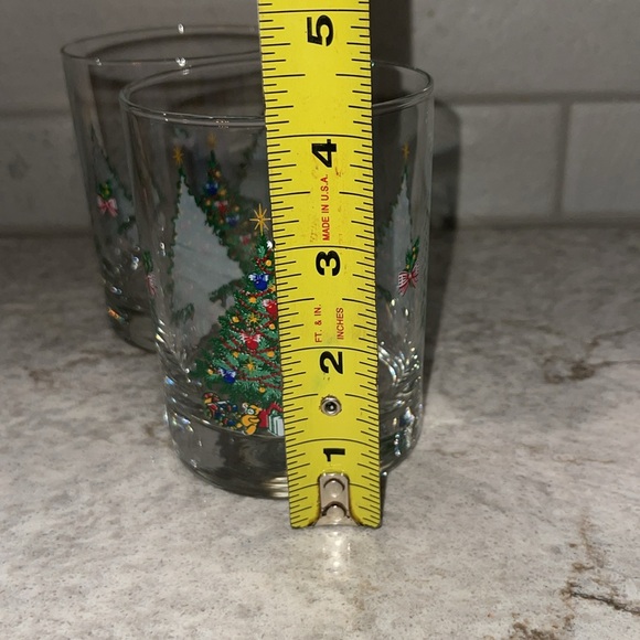 2 Vintage Christmas Tree Glass Low Ball Eggnog Drinking Glasses Textured Xmas - Picture 7 of 8